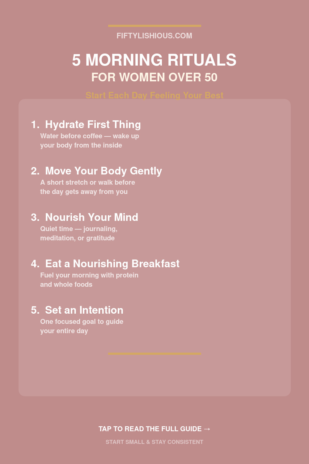 5 Morning Rituals for Women Over 50 — Infographic Pin