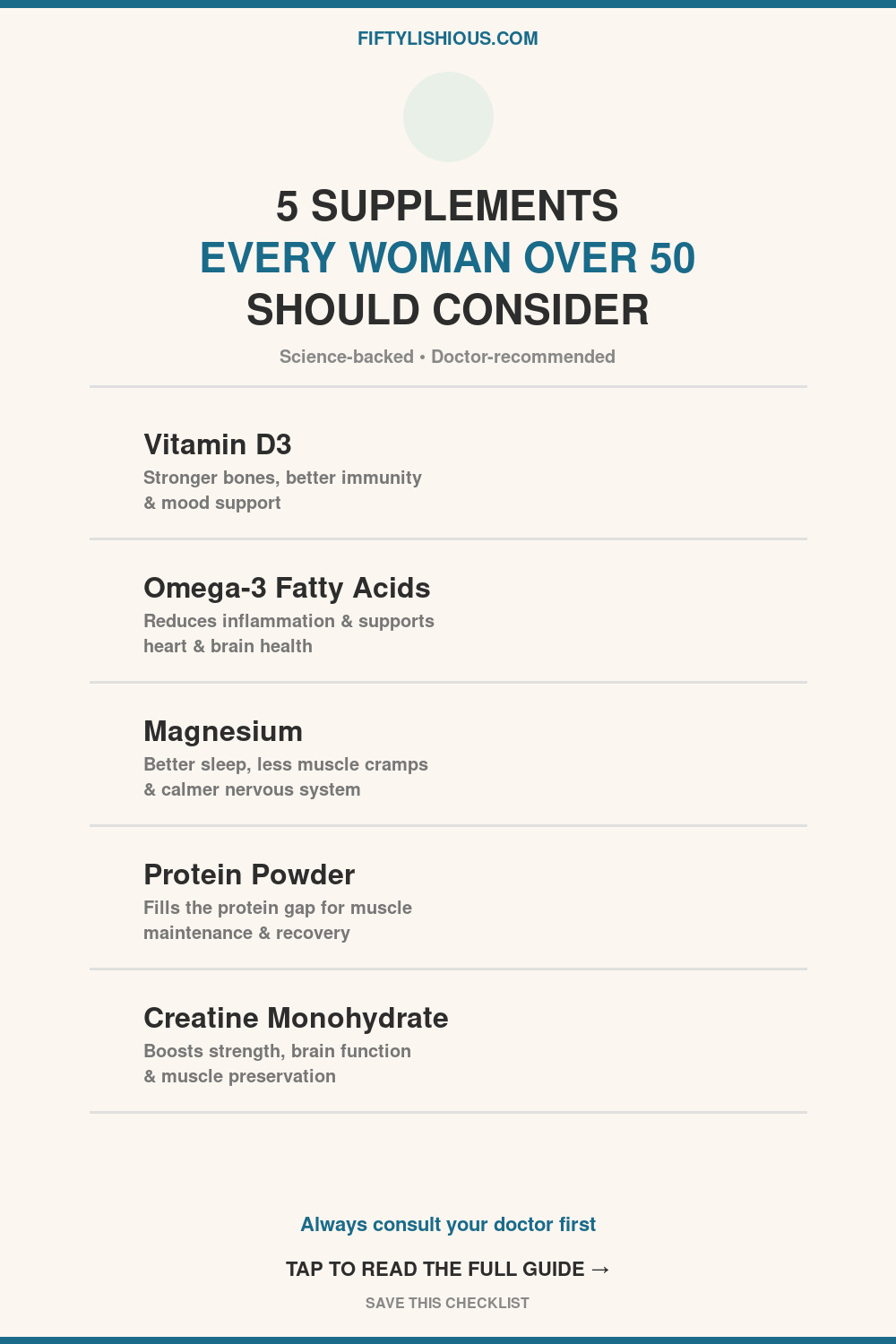 5 Supplements Every Woman Over 50 Should Consider — Checklist Pin