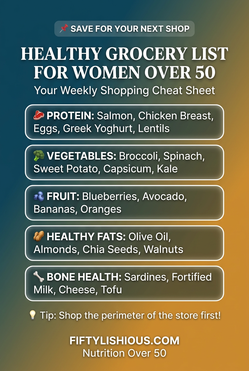 Healthy Grocery List for Women Over 50 — Shopping Cheat Sheet