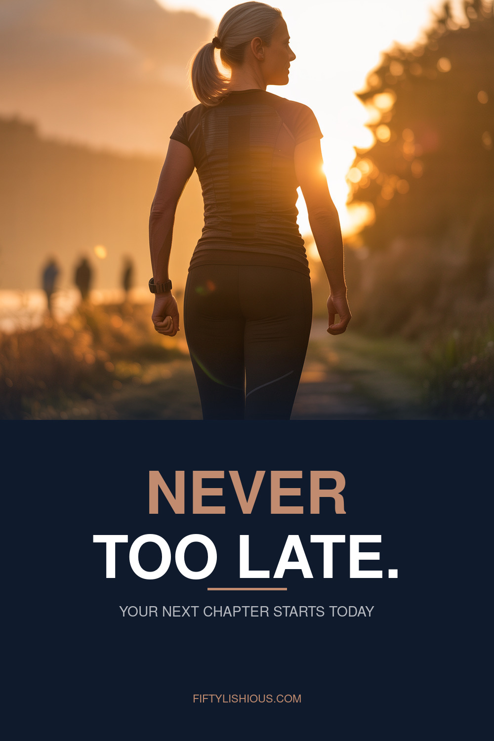 NEVER TOO LATE — Midnight Blue & Copper Minimal Pin (NEW)