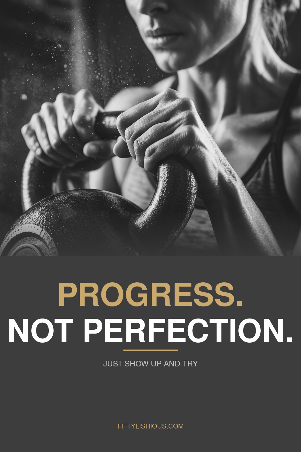 PROGRESS NOT PERFECTION — Warm Slate & Gold Minimal Pin