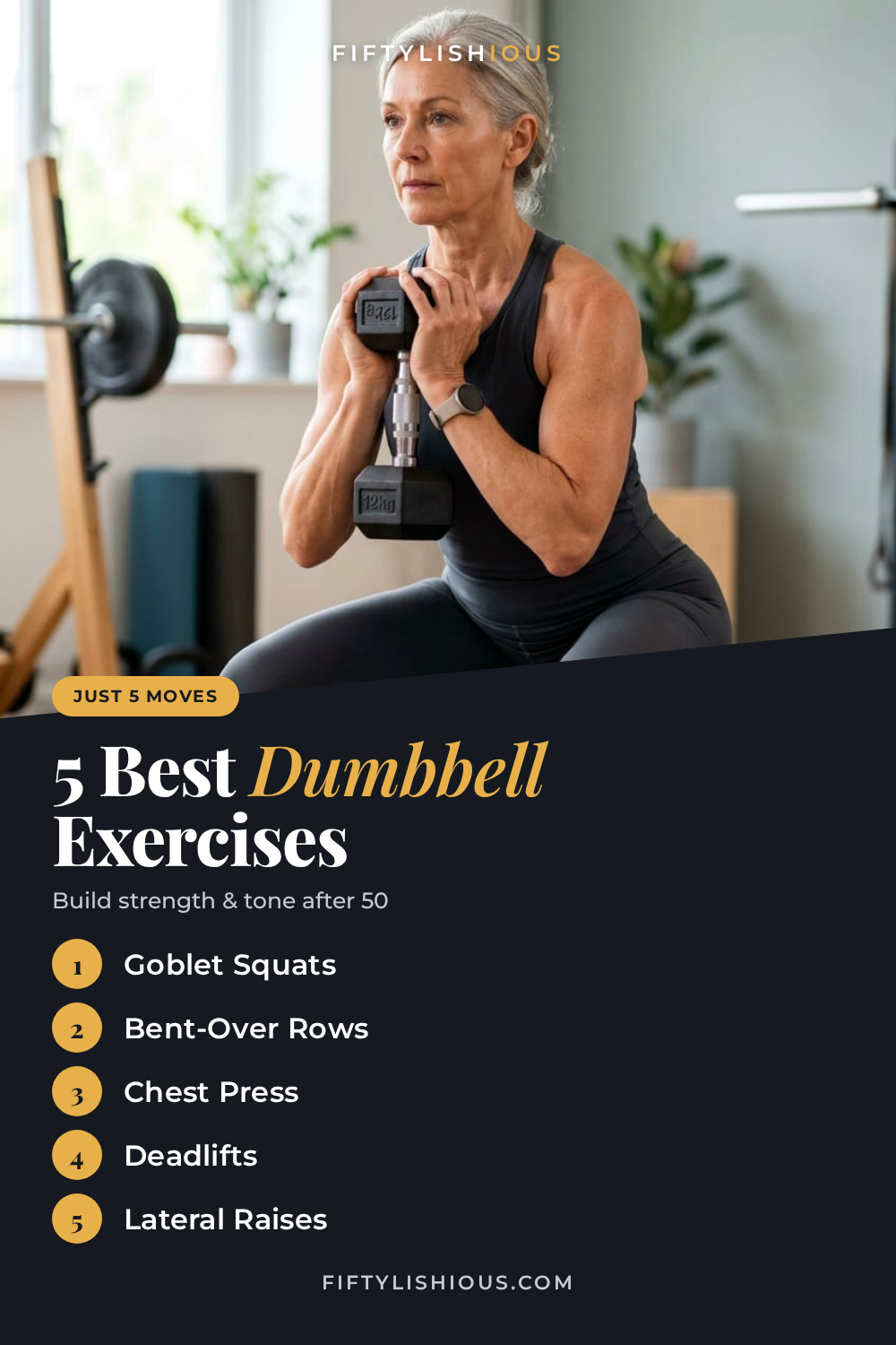 5 Best Dumbbell Exercises for Women Over 50 — Bold Charcoal Diagonal-Split Pin