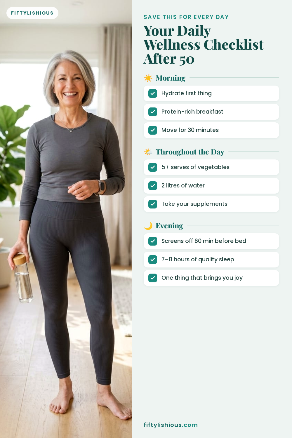 Your Daily Wellness Checklist After 50 — Calming Sage Checklist Pin