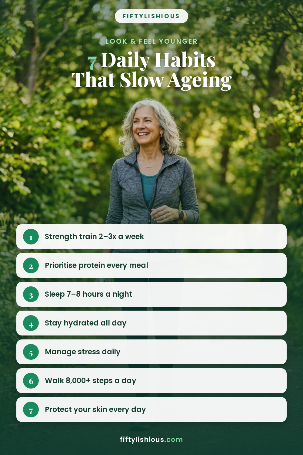 7 Daily Habits That Slow Ageing After 50 — Fresh Green Overlay Pin