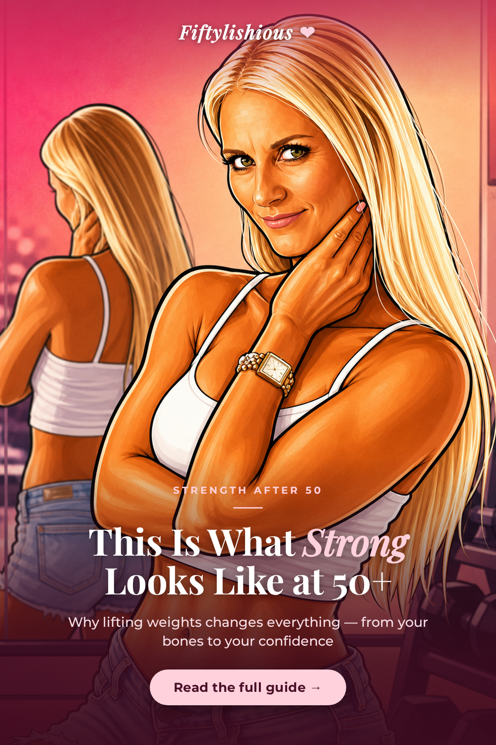 This Is What Strong Looks Like at 50+ — Cartoon Style Pin