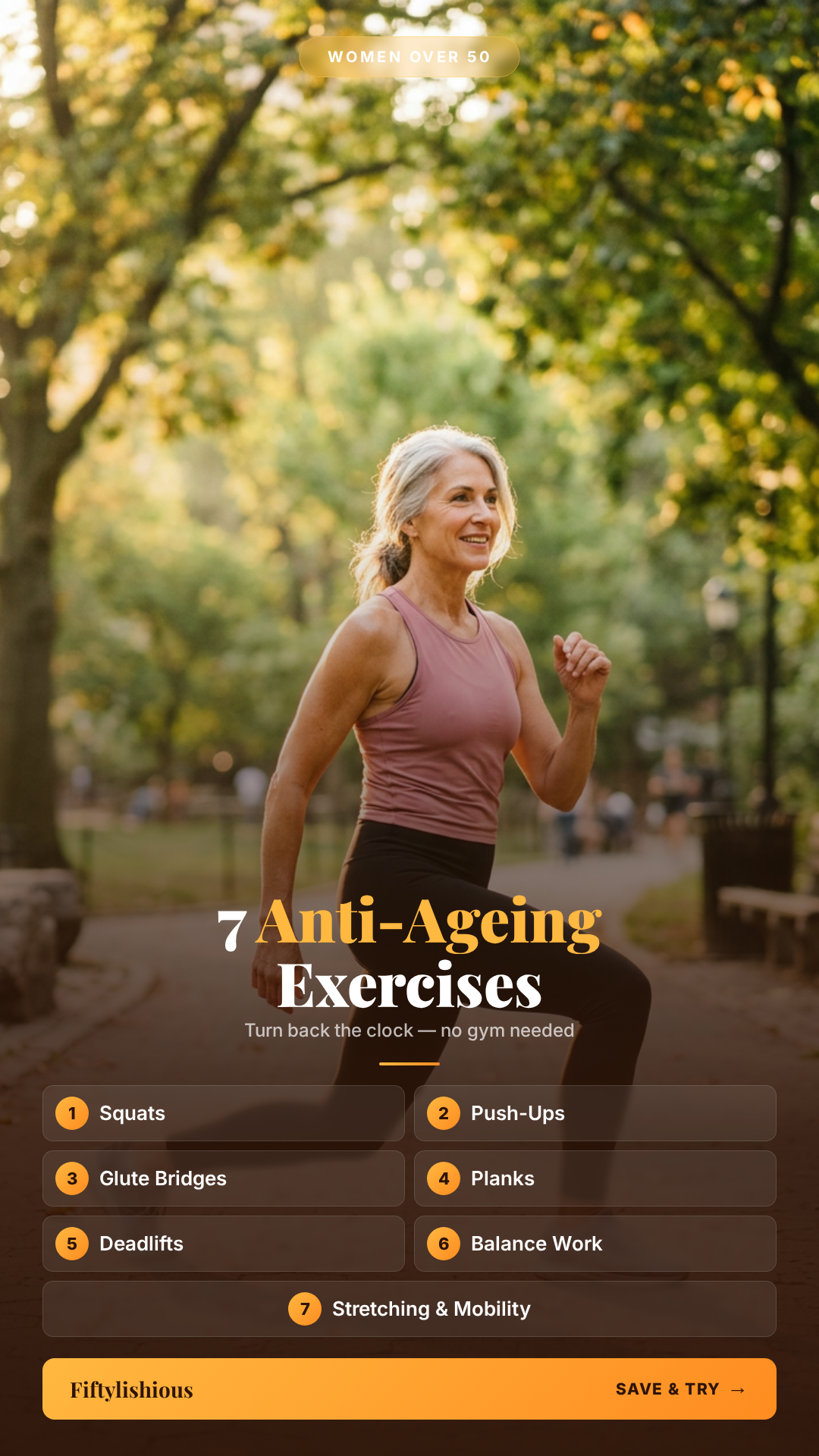 7 Anti-Ageing Exercises for Women Over 50 — Warm Gold & Amber Grid Pin