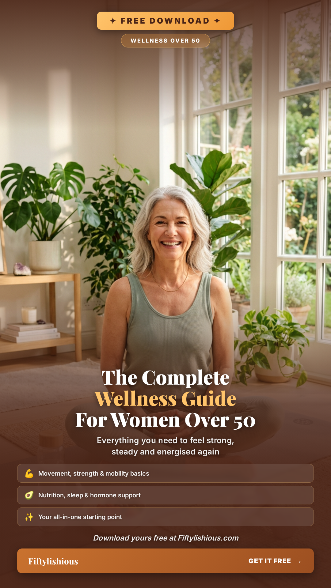 FREE Complete Wellness Guide for Women Over 50 — Warm Terracotta Lead Magnet Pin (NEW)