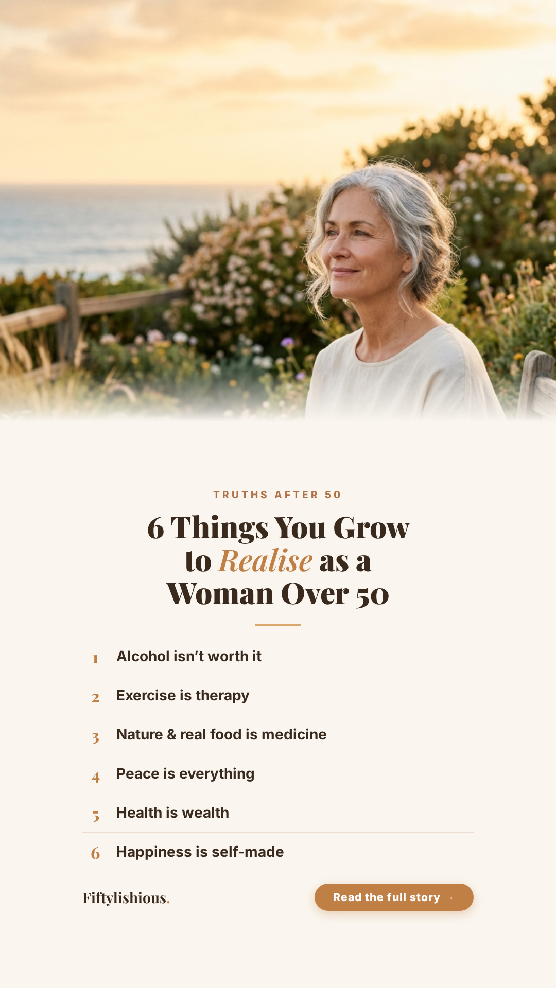 6 Things You Grow to Realise as a Woman Over 50 — Elegant Quote Card Pin (NEW STYLE)