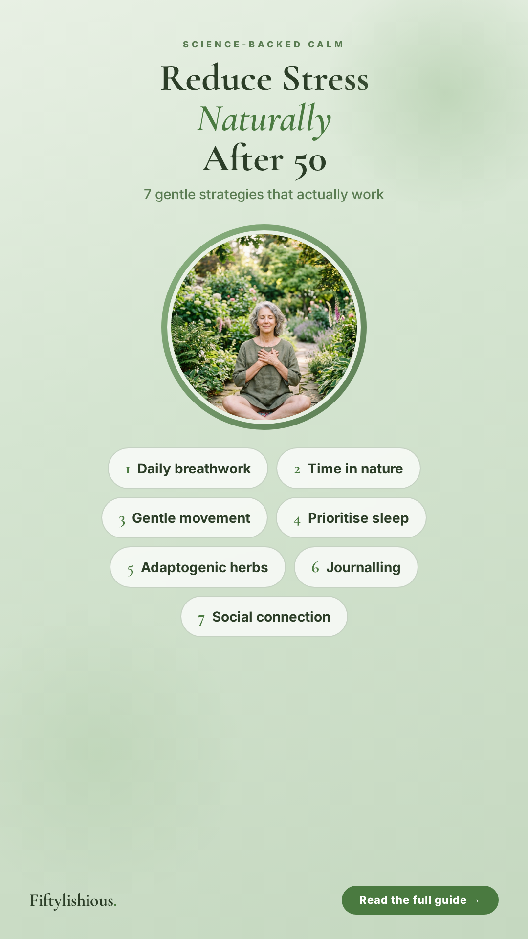 Reduce Stress Naturally After 50 — Soft Green Botanical Pin (NEW)