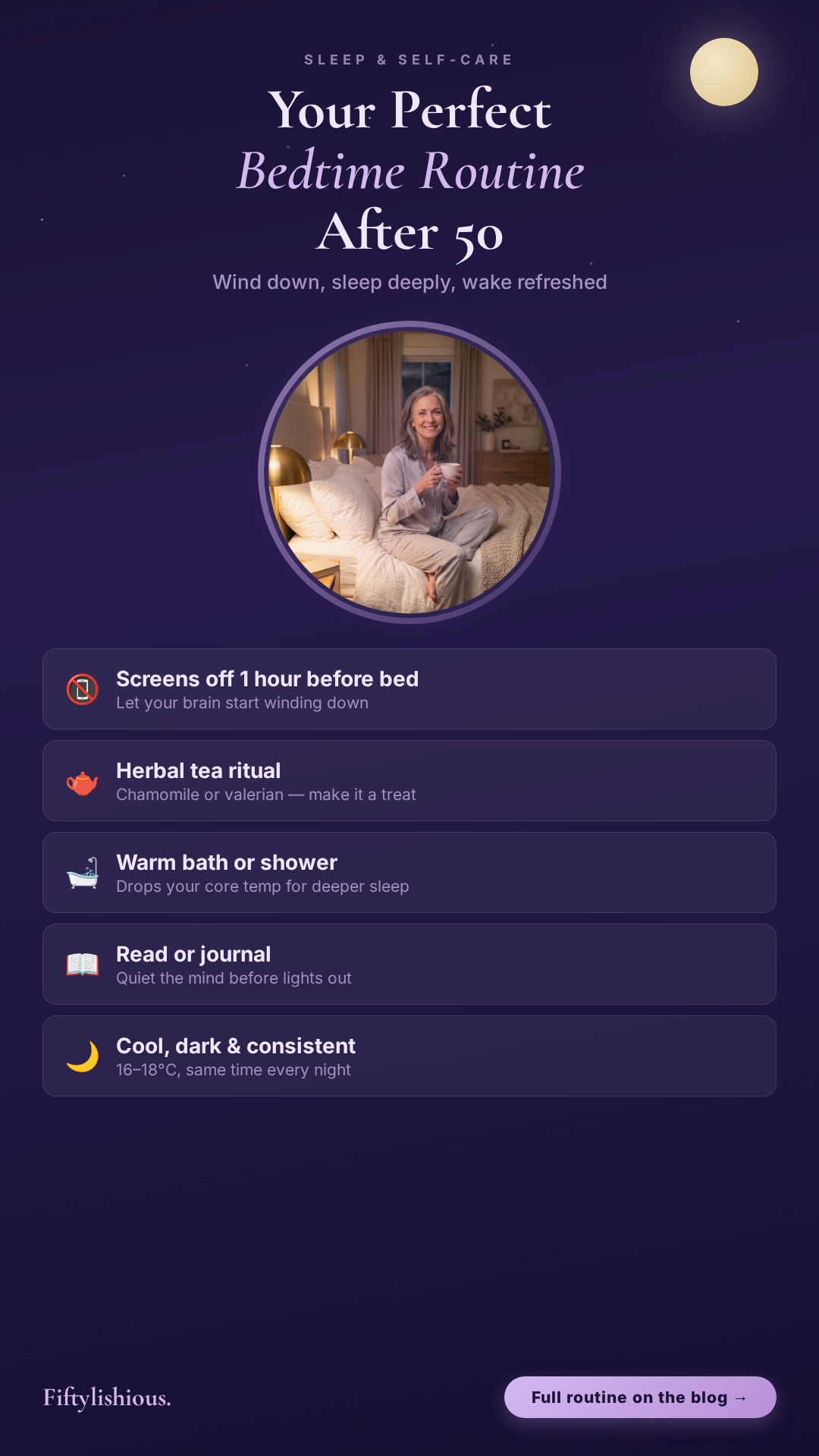 Your Perfect Bedtime Routine After 50 — Dreamy Nighttime Purple Pin (NEW)