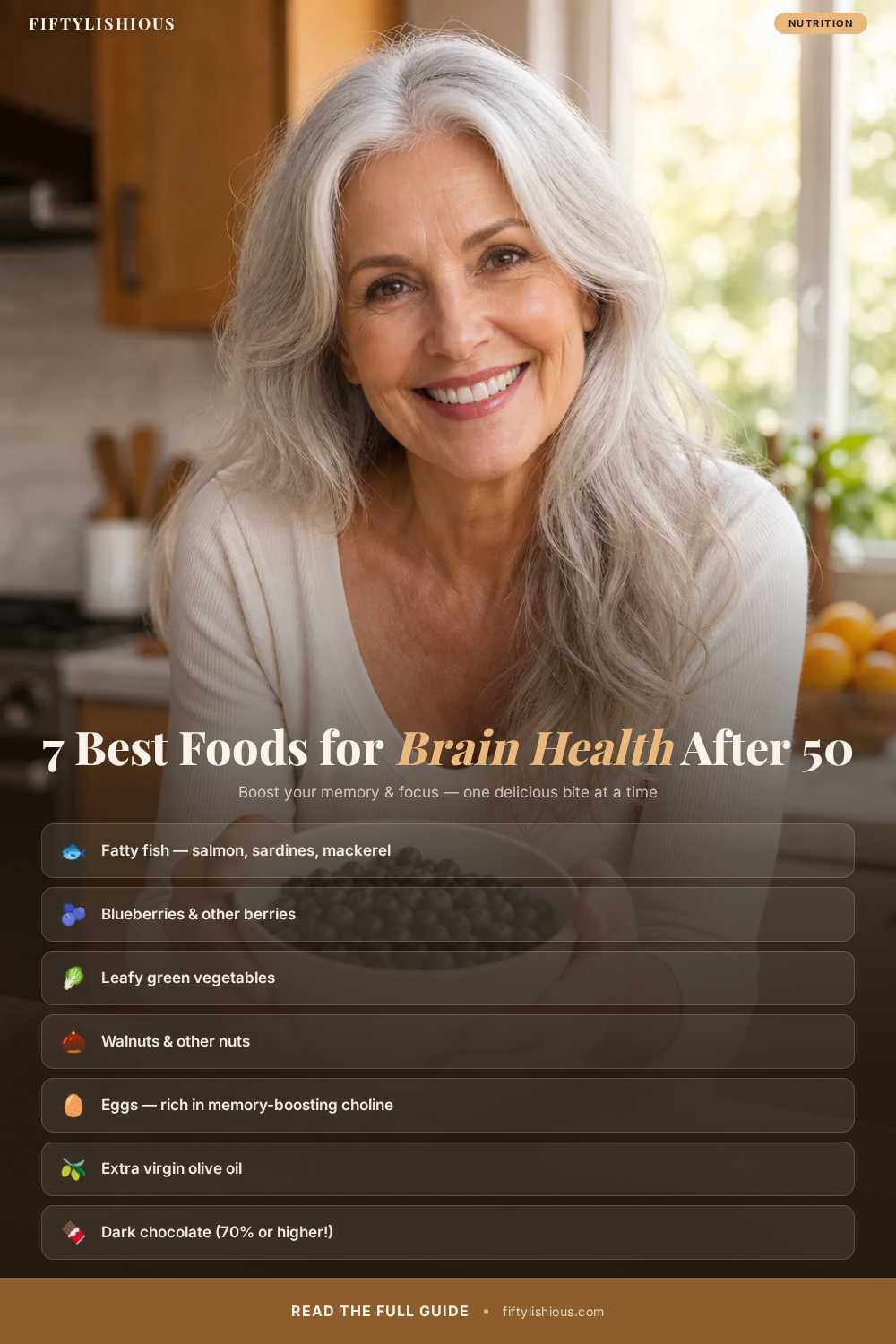 7 Best Foods for Brain Health After 50 to Boost Memory and Focus — Espresso & Gold Nutrition Pin (NEW)