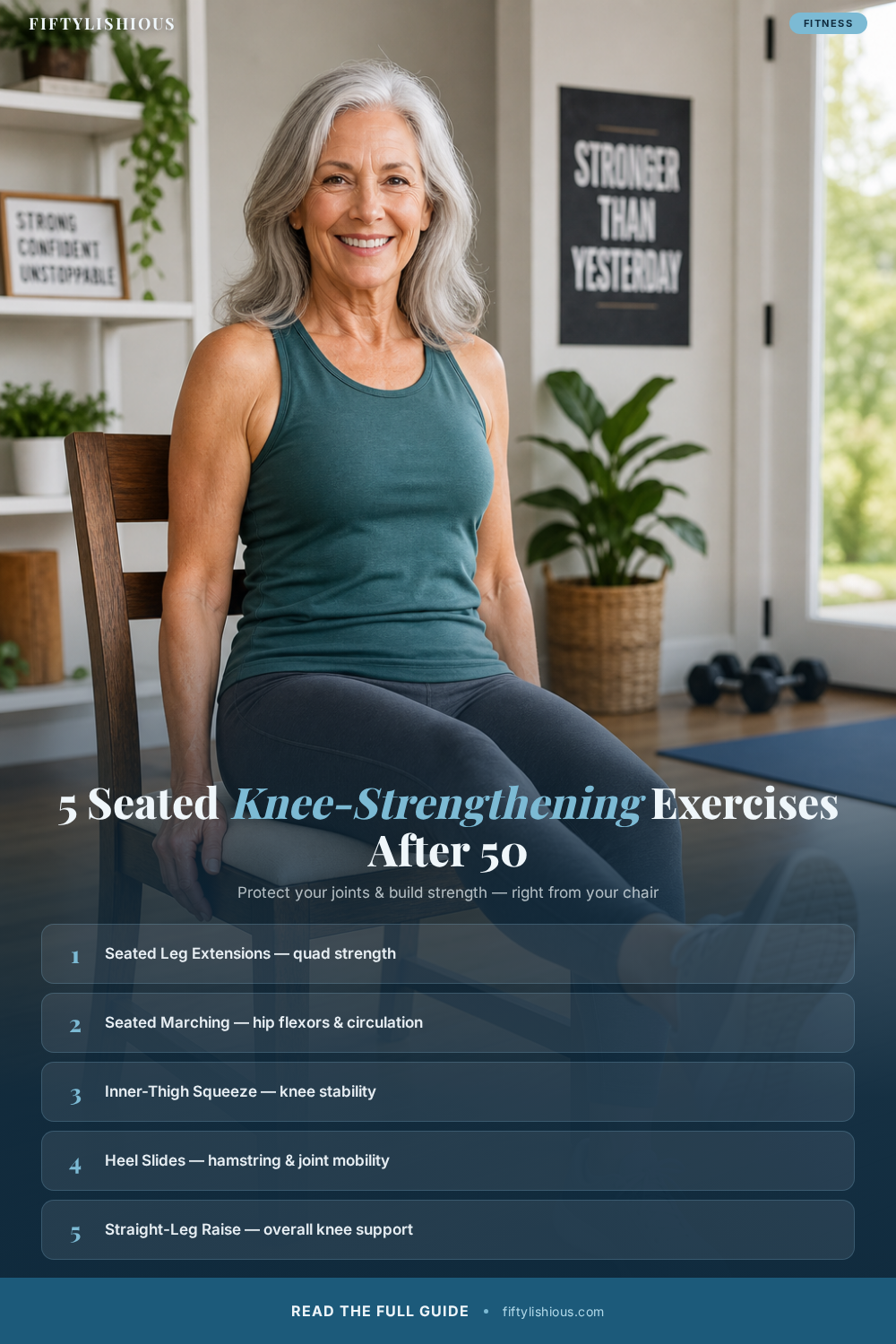 5 Seated Knee-Strengthening Exercises for Women Over 50 — Teal Blue Fitness Pin (NEW)
