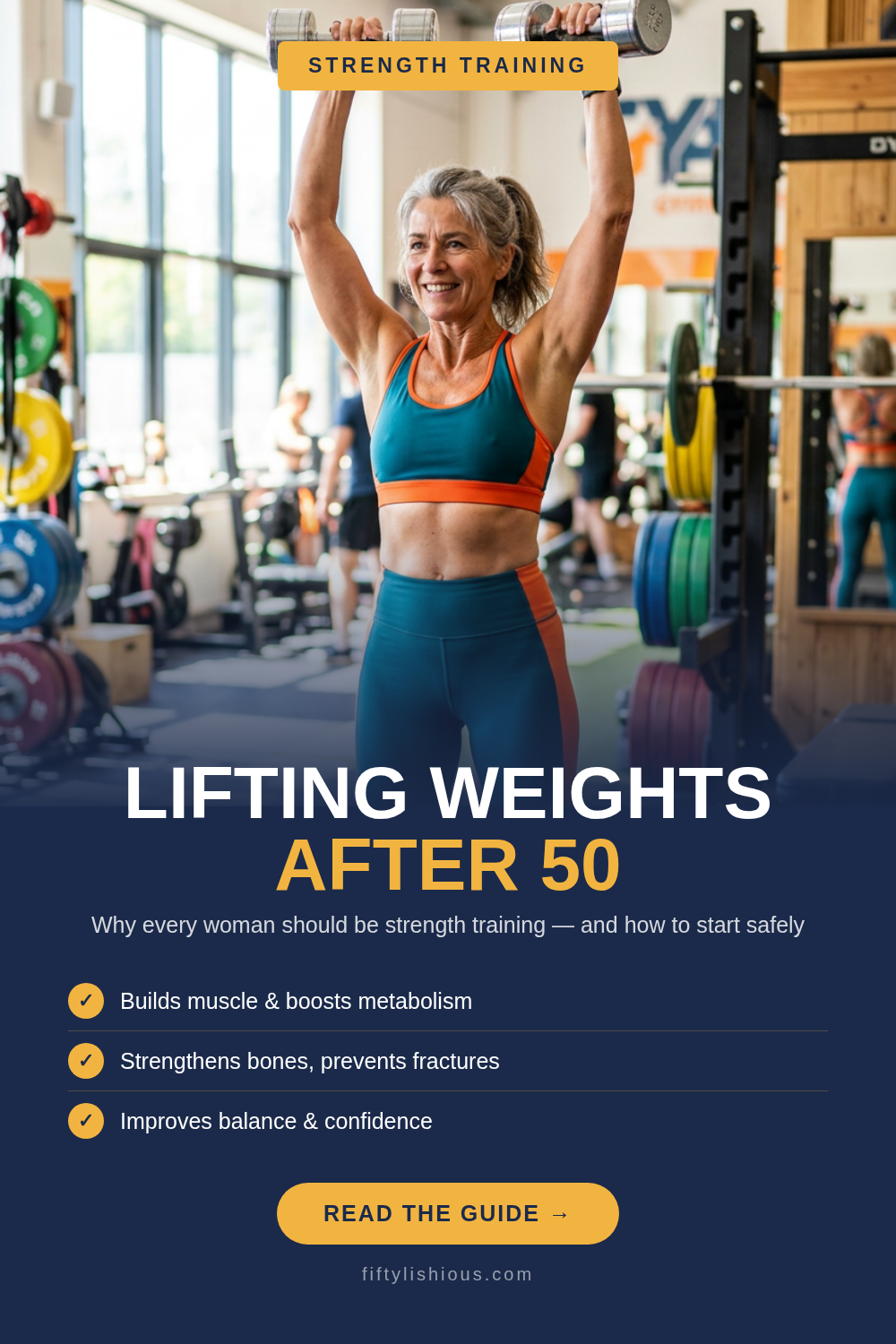 Lifting Weights After 50 — Navy & Gold Benefits Panel Pin (NEW STYLE)