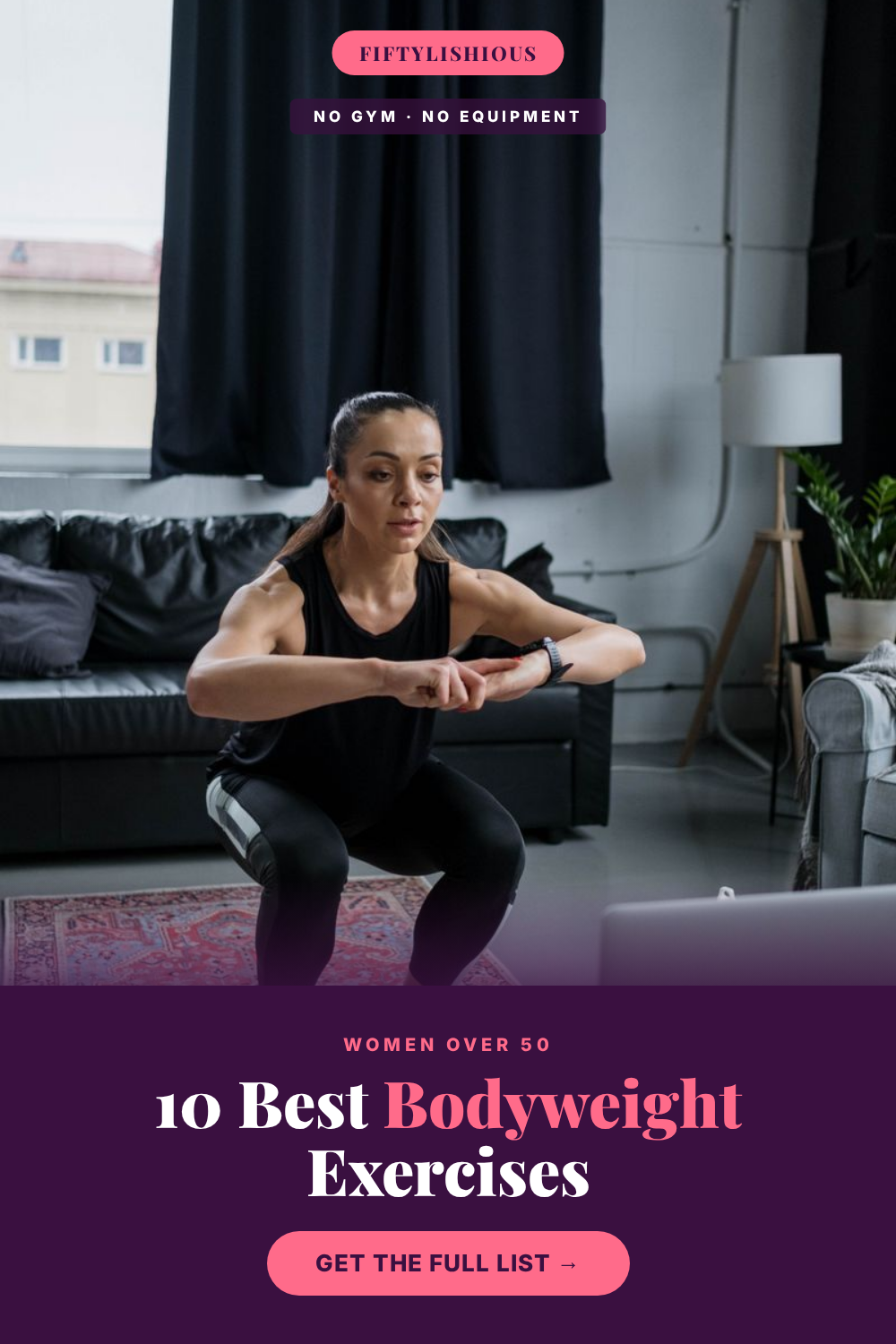 10 Best Bodyweight Exercises for Women Over 50 — Photo-Forward Plum & Coral Pin (NEW STYLE)