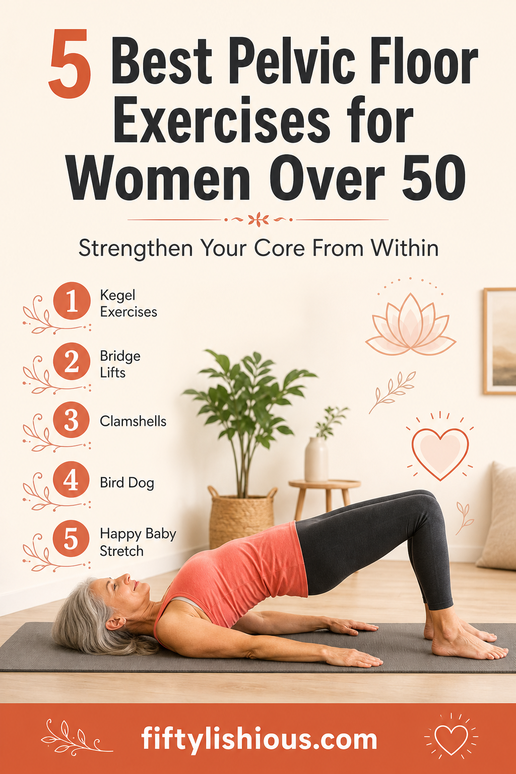 5 Best Pelvic Floor Exercises for Women Over 50 — Coral & Cream Infographic Pin