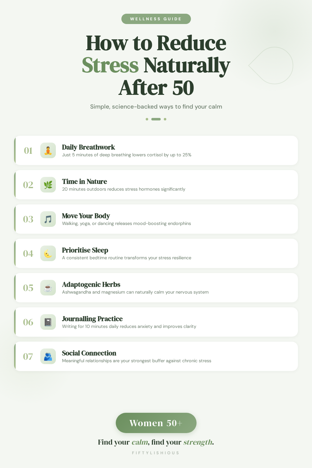 How to Reduce Stress Naturally After 50 — Sage Green Zen Pin