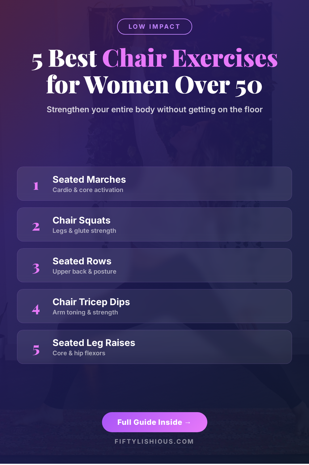 5 Best Chair Exercises for Women Over 50 — Purple Numbered List Pin