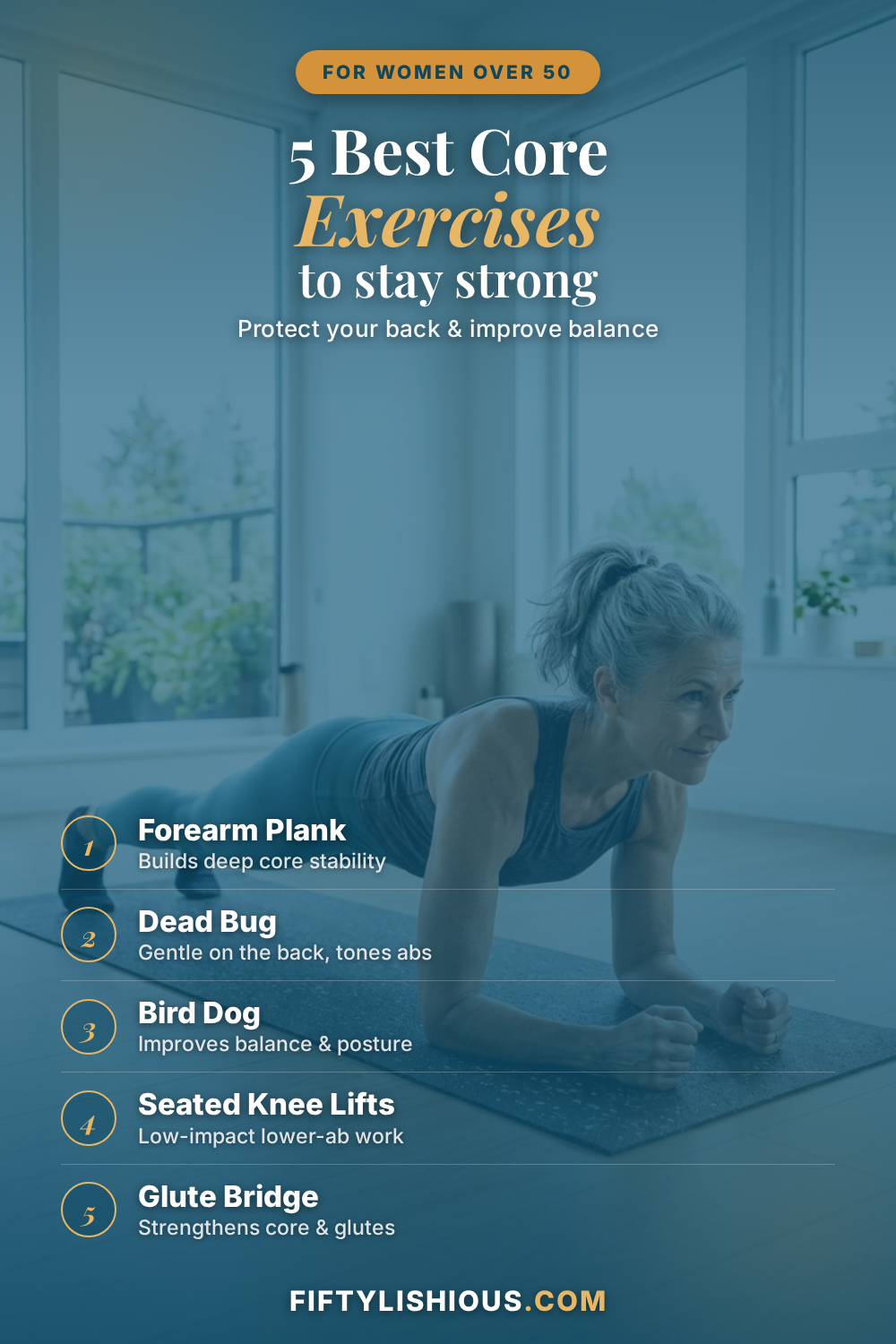 5 Best Core Exercises for Women Over 50 — Ocean Blue Plank Pin